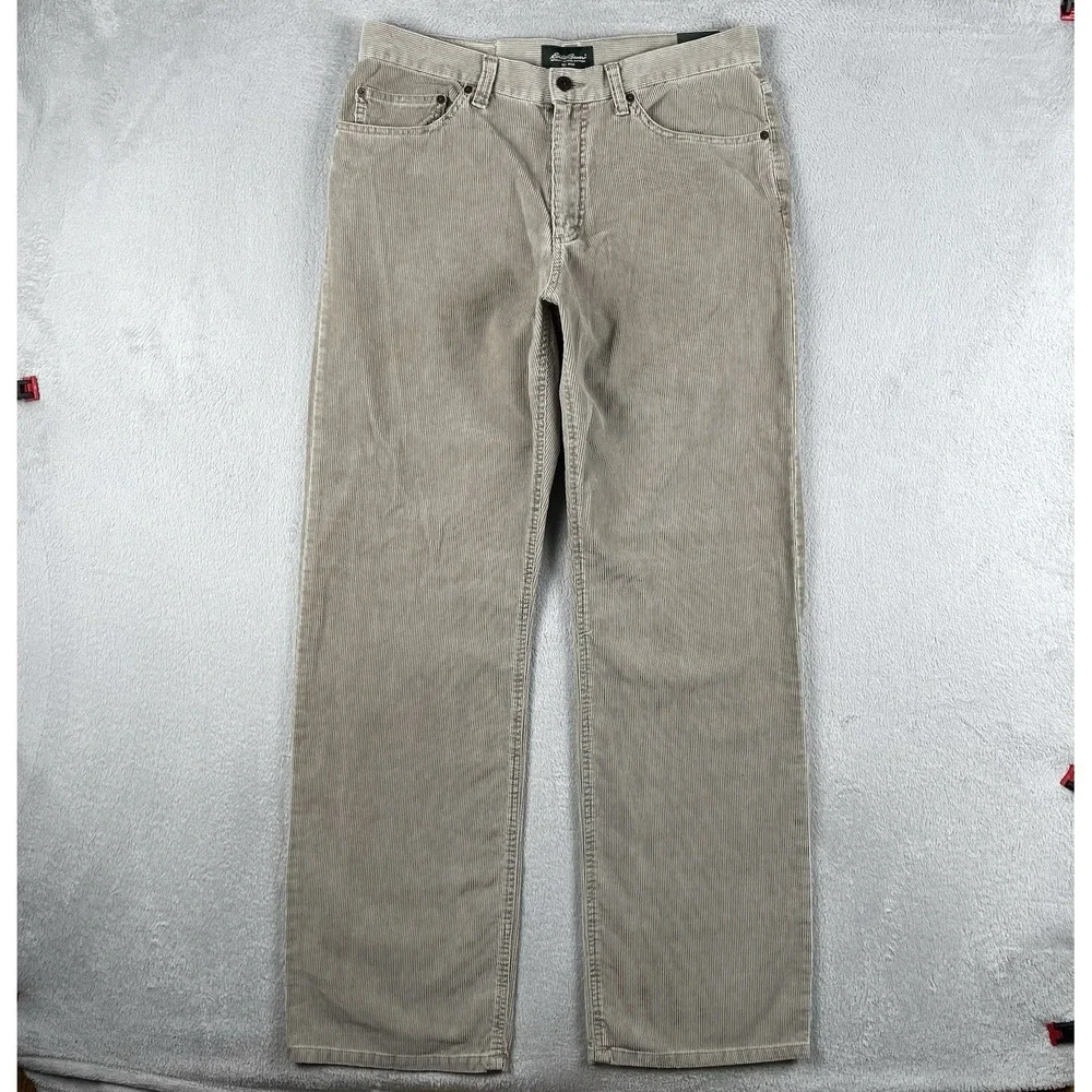 NEW Eddie Bauer Corduroy Pants Mens 34x32 Beige Straight Leg Garment Dyed NWT